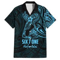 Blue Guam Latte Stone Tribal Tattoo Family Matching Off Shoulder Short Dress and Hawaiian Shirt Hafa Adai Six 7 One LT9 Dad's Shirt - Short Sleeve Blue - Polynesian Pride