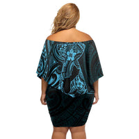 Blue Guam Latte Stone Tribal Tattoo Family Matching Off Shoulder Short Dress and Hawaiian Shirt Hafa Adai Six 7 One LT9 - Polynesian Pride