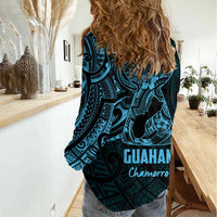 Blue Guam Latte Stone Tribal Tattoo Women Casual Shirt Hafa Adai Six 7 One LT9 - Polynesian Pride