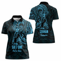 Blue Guam Latte Stone Tribal Tattoo Women Polo Shirt Hafa Adai Six 7 One LT9 - Polynesian Pride