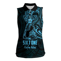 Blue Guam Latte Stone Tribal Tattoo Women Sleeveless Polo Shirt Hafa Adai Six 7 One LT9 Female Blue - Polynesian Pride