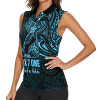 Blue Guam Latte Stone Tribal Tattoo Women Sleeveless Polo Shirt Hafa Adai Six 7 One LT9 - Polynesian Pride