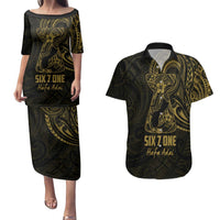 Gold Guam Latte Stone Tribal Tattoo Couples Matching Puletasi and Hawaiian Shirt Hafa Adai Six 7 One LT9 Gold - Polynesian Pride