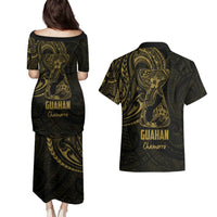 Gold Guam Latte Stone Tribal Tattoo Couples Matching Puletasi and Hawaiian Shirt Hafa Adai Six 7 One LT9 - Polynesian Pride
