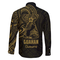 Gold Guam Latte Stone Tribal Tattoo Family Matching Off The Shoulder Long Sleeve Dress and Hawaiian Shirt Hafa Adai Six 7 One LT9 - Polynesian Pride