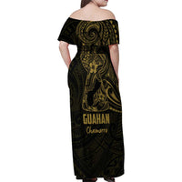 Gold Guam Latte Stone Tribal Tattoo Family Matching Off Shoulder Maxi Dress and Hawaiian Shirt Hafa Adai Six 7 One LT9 - Polynesian Pride