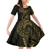 Gold Guam Latte Stone Tribal Tattoo Family Matching Off Shoulder Short Dress and Hawaiian Shirt Hafa Adai Six 7 One LT9 Daughter's Dress Gold - Polynesian Pride