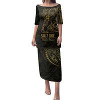 Gold Guam Latte Stone Tribal Tattoo Family Matching Puletasi and Hawaiian Shirt Hafa Adai Six 7 One LT9 Mom's Dress Gold - Polynesian Pride