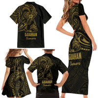 Gold Guam Latte Stone Tribal Tattoo Family Matching Short Sleeve Bodycon Dress and Hawaiian Shirt Hafa Adai Six 7 One LT9 - Polynesian Pride