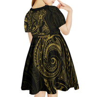 Gold Guam Latte Stone Tribal Tattoo Kid Short Sleeve Dress Hafa Adai Six 7 One LT9 - Polynesian Pride