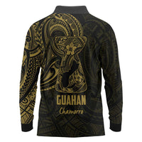 Gold Guam Latte Stone Tribal Tattoo Long Sleeve Polo Shirt Hafa Adai Six 7 One LT9 - Polynesian Pride