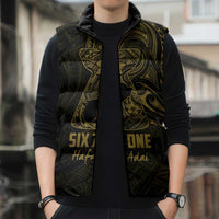 Gold Guam Latte Stone Tribal Tattoo Sleeveless Puffer Jacket Hafa Adai Six 7 One - Polynesian Pride