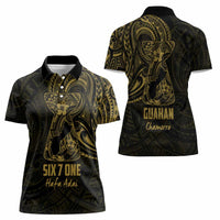 Gold Guam Latte Stone Tribal Tattoo Women Polo Shirt Hafa Adai Six 7 One LT9 - Polynesian Pride