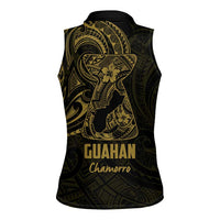 Gold Guam Latte Stone Tribal Tattoo Women Sleeveless Polo Shirt Hafa Adai Six 7 One LT9 - Polynesian Pride