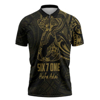 Gold Guam Latte Stone Tribal Tattoo Zipper Polo Shirt Hafa Adai Six 7 One LT9 Gold - Polynesian Pride