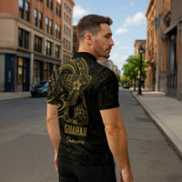 Gold Guam Latte Stone Tribal Tattoo Zipper Polo Shirt Hafa Adai Six 7 One LT9 - Polynesian Pride