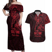 Oxblood Guam Latte Stone Tribal Tattoo Couples Matching Off Shoulder Maxi Dress and Hawaiian Shirt Hafa Adai Six 7 One LT9 Oxblood - Polynesian Pride