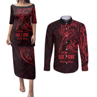 Oxblood Guam Latte Stone Tribal Tattoo Couples Matching Puletasi and Long Sleeve Button Shirt Hafa Adai Six 7 One LT9 Oxblood - Polynesian Pride