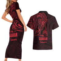 Oxblood Guam Latte Stone Tribal Tattoo Couples Matching Short Sleeve Bodycon Dress and Hawaiian Shirt Hafa Adai Six 7 One LT9 - Polynesian Pride