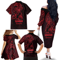 Oxblood Guam Latte Stone Tribal Tattoo Family Matching Off The Shoulder Long Sleeve Dress and Hawaiian Shirt Hafa Adai Six 7 One LT9 - Polynesian Pride