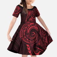 Oxblood Guam Latte Stone Tribal Tattoo Family Matching Off Shoulder Maxi Dress and Hawaiian Shirt Hafa Adai Six 7 One LT9 Daughter's Dress Oxblood - Polynesian Pride