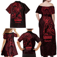 Oxblood Guam Latte Stone Tribal Tattoo Family Matching Off Shoulder Maxi Dress and Hawaiian Shirt Hafa Adai Six 7 One LT9 - Polynesian Pride