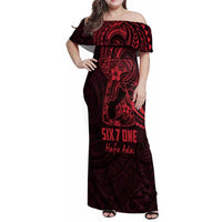 Oxblood Guam Latte Stone Tribal Tattoo Family Matching Off Shoulder Maxi Dress and Hawaiian Shirt Hafa Adai Six 7 One LT9 Mom's Dress Oxblood - Polynesian Pride