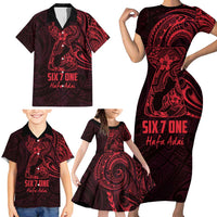 Oxblood Guam Latte Stone Tribal Tattoo Family Matching Short Sleeve Bodycon Dress and Hawaiian Shirt Hafa Adai Six 7 One LT9 - Polynesian Pride