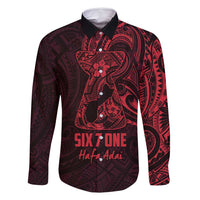 Oxblood Guam Latte Stone Tribal Tattoo Family Matching Summer Maxi Dress and Hawaiian Shirt Hafa Adai Six 7 One LT9 Dad's Shirt - Long Sleeve Oxblood - Polynesian Pride