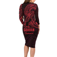 Oxblood Guam Latte Stone Tribal Tattoo Long Sleeve Bodycon Dress Hafa Adai Six 7 One LT9 - Polynesian Pride