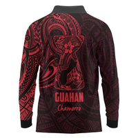 Oxblood Guam Latte Stone Tribal Tattoo Long Sleeve Polo Shirt Hafa Adai Six 7 One LT9 - Polynesian Pride