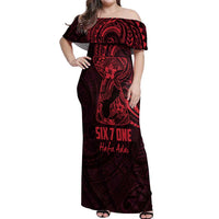 Oxblood Guam Latte Stone Tribal Tattoo Off Shoulder Maxi Dress Hafa Adai Six 7 One LT9 Women Oxblood - Polynesian Pride