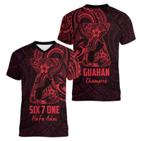 Oxblood Guam Latte Stone Tribal Tattoo Women V-Neck T-Shirt Hafa Adai Six 7 One LT9 - Polynesian Pride