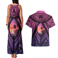 Guam Chamorro Artsy Couples Matching Tank Maxi Dress and Hawaiian Shirt Guahan Sunset Beach LT9 - Polynesian Pride