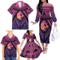 Guam Chamorro Artsy Family Matching Off The Shoulder Long Sleeve Dress and Hawaiian Shirt Guahan Sunset Beach LT9 - Polynesian Pride