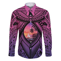 Guam Chamorro Artsy Family Matching Off The Shoulder Long Sleeve Dress and Hawaiian Shirt Guahan Sunset Beach LT9 Dad's Shirt - Long Sleeve Sunset - Polynesian Pride