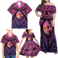 Guam Chamorro Artsy Family Matching Off Shoulder Maxi Dress and Hawaiian Shirt Guahan Sunset Beach LT9 - Polynesian Pride