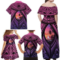 Guam Chamorro Artsy Family Matching Off Shoulder Maxi Dress and Hawaiian Shirt Guahan Sunset Beach LT9 - Polynesian Pride