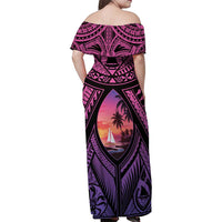 Guam Chamorro Artsy Family Matching Off Shoulder Maxi Dress and Hawaiian Shirt Guahan Sunset Beach LT9 - Polynesian Pride