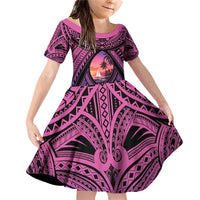 Guam Chamorro Artsy Family Matching Off Shoulder Short Dress and Hawaiian Shirt Guahan Sunset Beach LT9 Daughter's Dress Sunset - Polynesian Pride