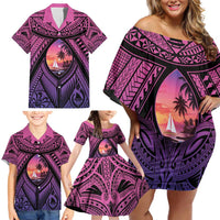 Guam Chamorro Artsy Family Matching Off Shoulder Short Dress and Hawaiian Shirt Guahan Sunset Beach LT9 - Polynesian Pride