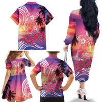 Guam Latte Stone with Map Family Matching Off The Shoulder Long Sleeve Dress and Hawaiian Shirt Bougainvillea Beach Sunset LT9 - Polynesian Pride