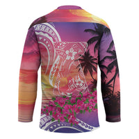 Guam Latte Stone with Map Hockey Jersey Bougainvillea Beach Sunset - Polynesian Pride