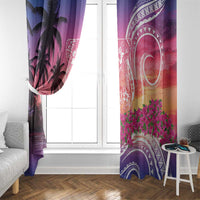 Guam Latte Stone with Map Window Curtain Bougainvillea Beach Sunset