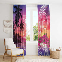 Guam Latte Stone with Map Window Curtain Bougainvillea Beach Sunset
