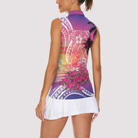Guam Latte Stone with Map Women Sleeveless Polo Shirt Bougainvillea Beach Sunset
