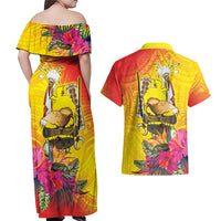Papua New Guinea Cultural Tropical Flowers Couples Matching Off Shoulder Maxi Dress and Hawaiian Shirt LT9 - Polynesian Pride