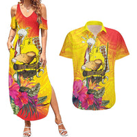 Papua New Guinea Cultural Tropical Flowers Couples Matching Summer Maxi Dress and Hawaiian Shirt LT9 Gold - Polynesian Pride