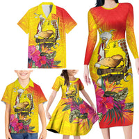 Papua New Guinea Cultural Tropical Flowers Family Matching Long Sleeve Bodycon Dress and Hawaiian Shirt LT9 - Polynesian Pride