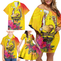 Papua New Guinea Cultural Tropical Flowers Family Matching Off Shoulder Short Dress and Hawaiian Shirt LT9 - Polynesian Pride